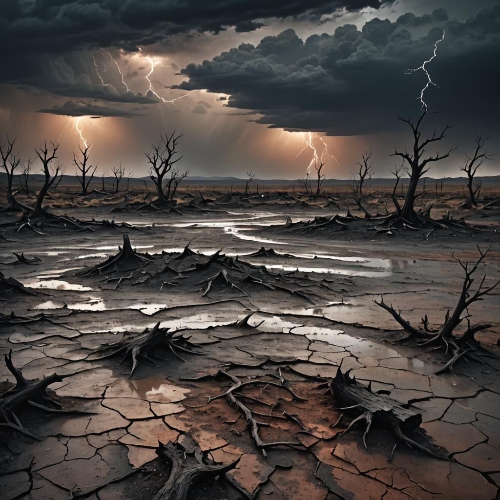 Dark Fantasy Wasteland with Howling Wolves