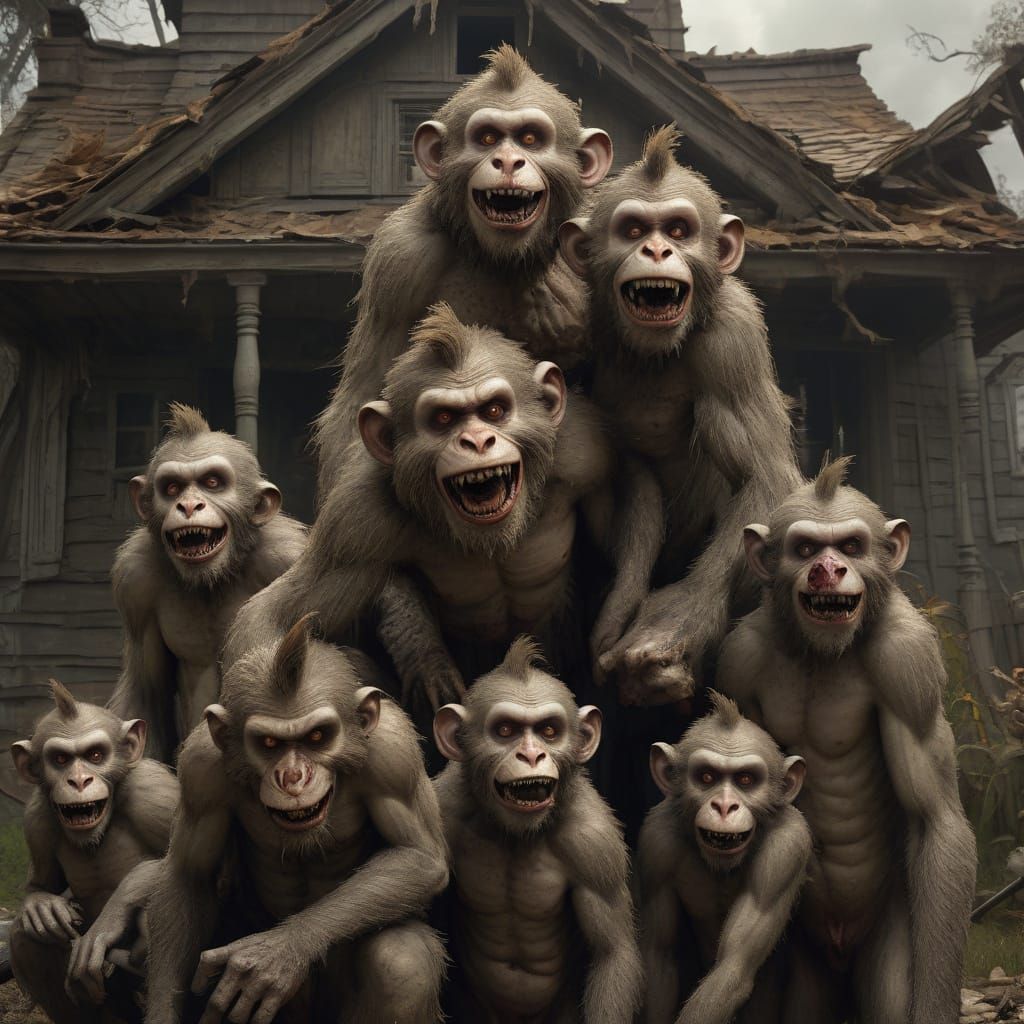 Macabre Family Portrait in a Haunted, Abandoned Setting