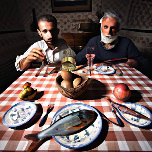 Still Life with Fish, Wine, and Checkered Tablecloth