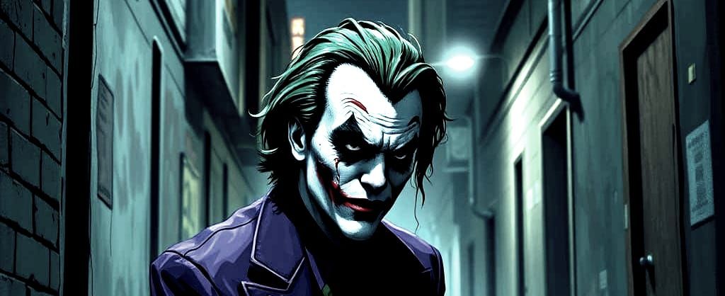 Sad Joker in Dark Urban Alleyway