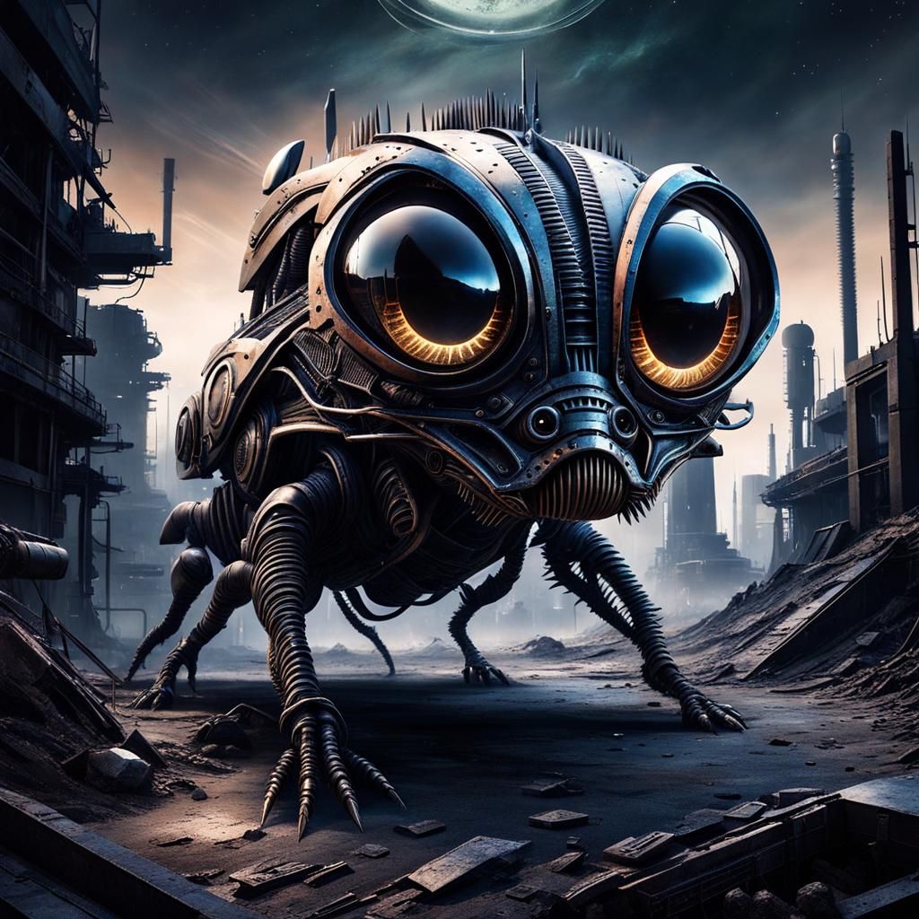 Sci-Fi Alien Creature in Dystopian Landscape