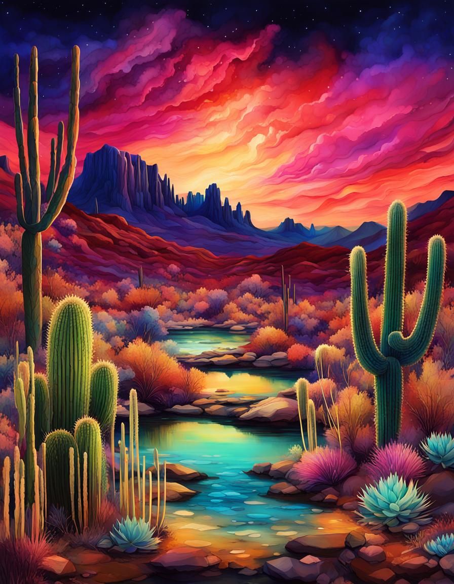 Magical Desert Brook: Alcohol Ink Digital Art