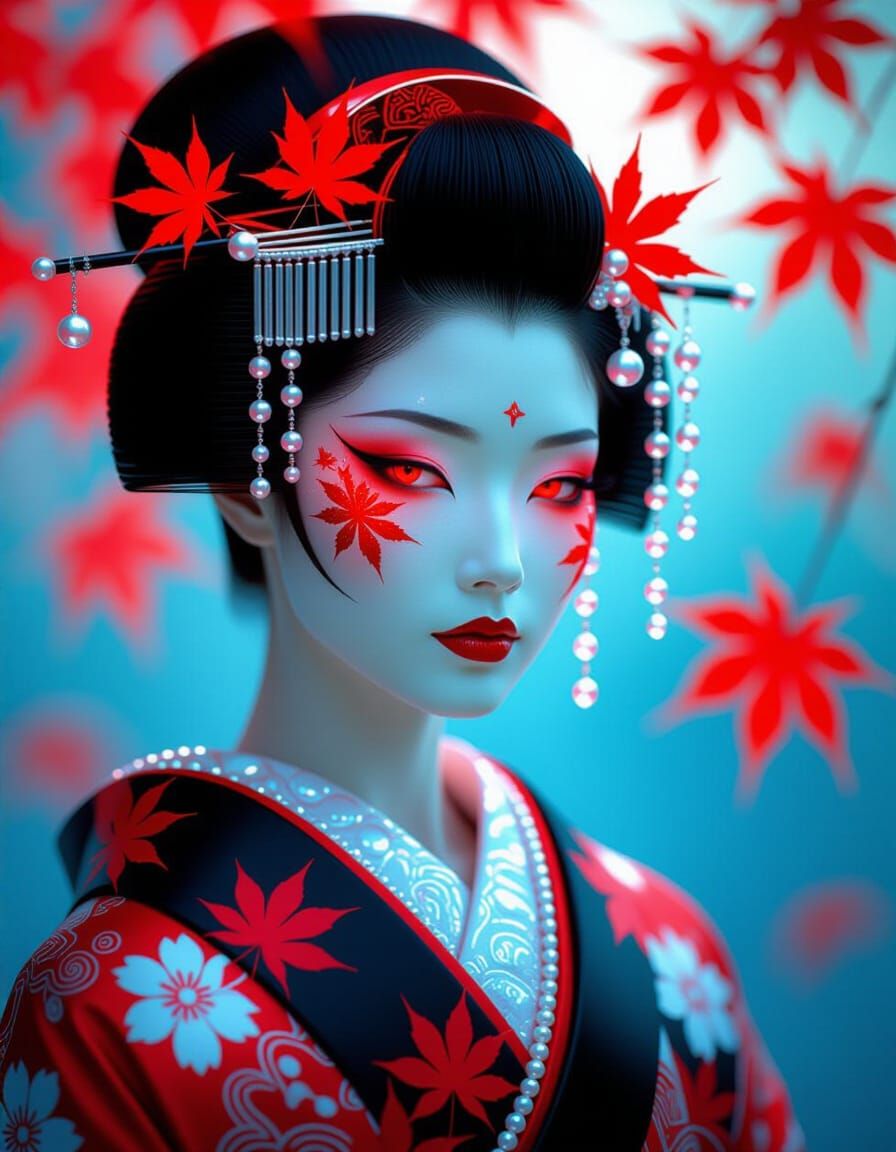 Futuristic Geisha with Luminous Details in Sensual Realism