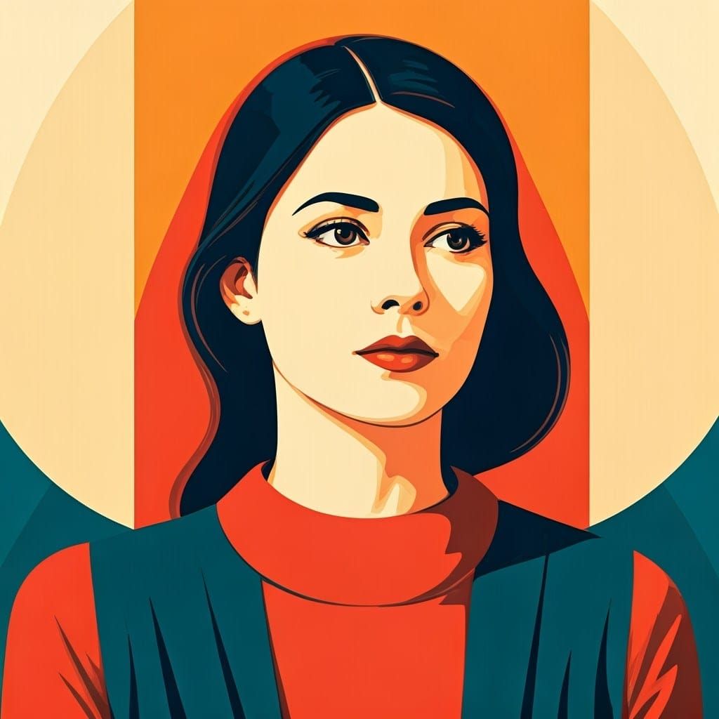 Contemplative Woman in Bauhaus-Inspired Pop Art