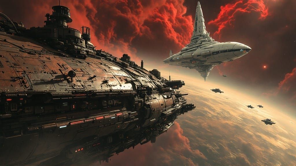 Retrofuturistic Space Station on Crimson Planet, with White ...