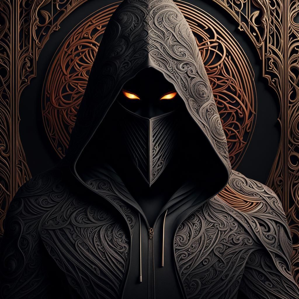 Detailed String Art Assassin in Dark Gradients