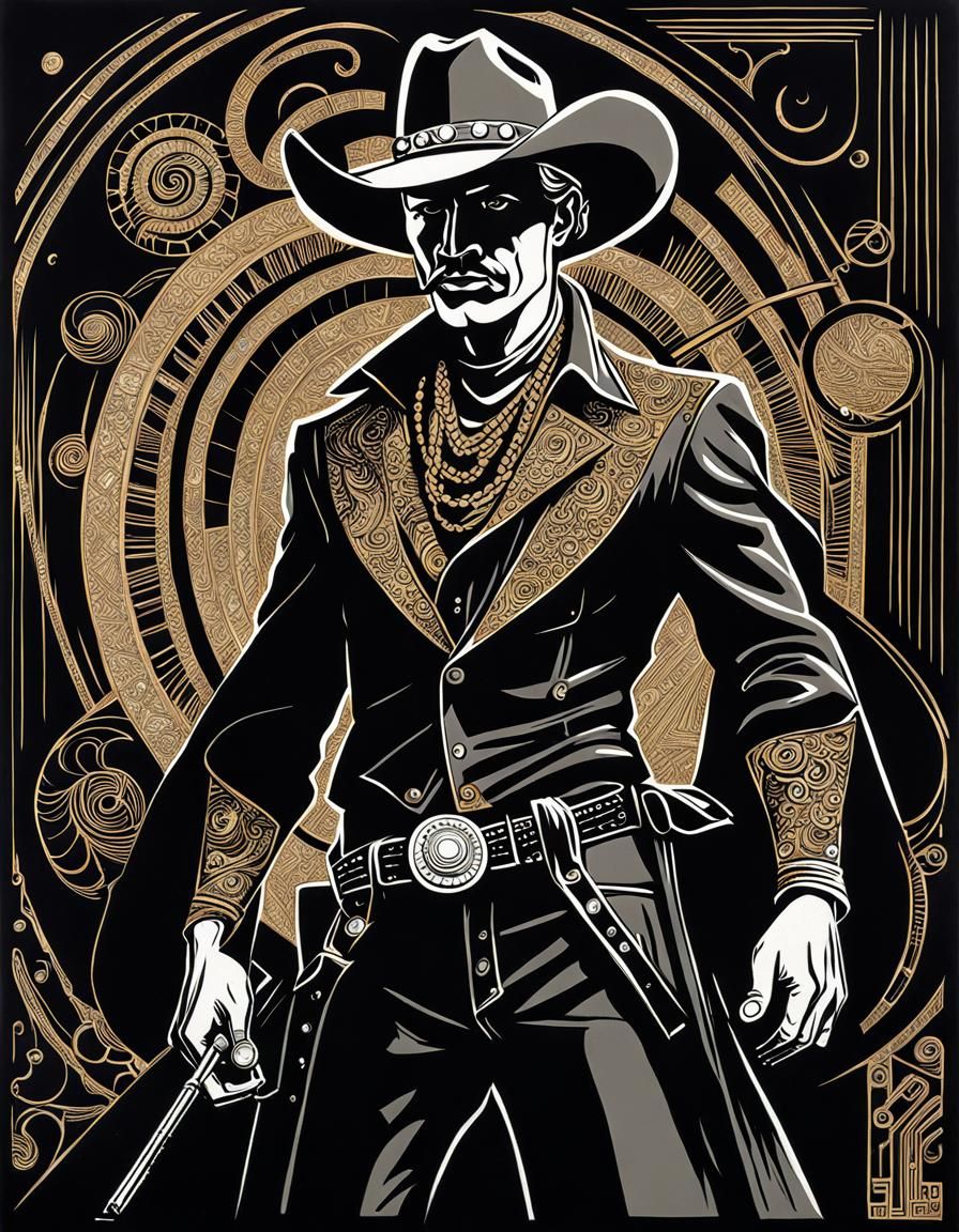 Rhinestone Cowboy in Woodcut Style