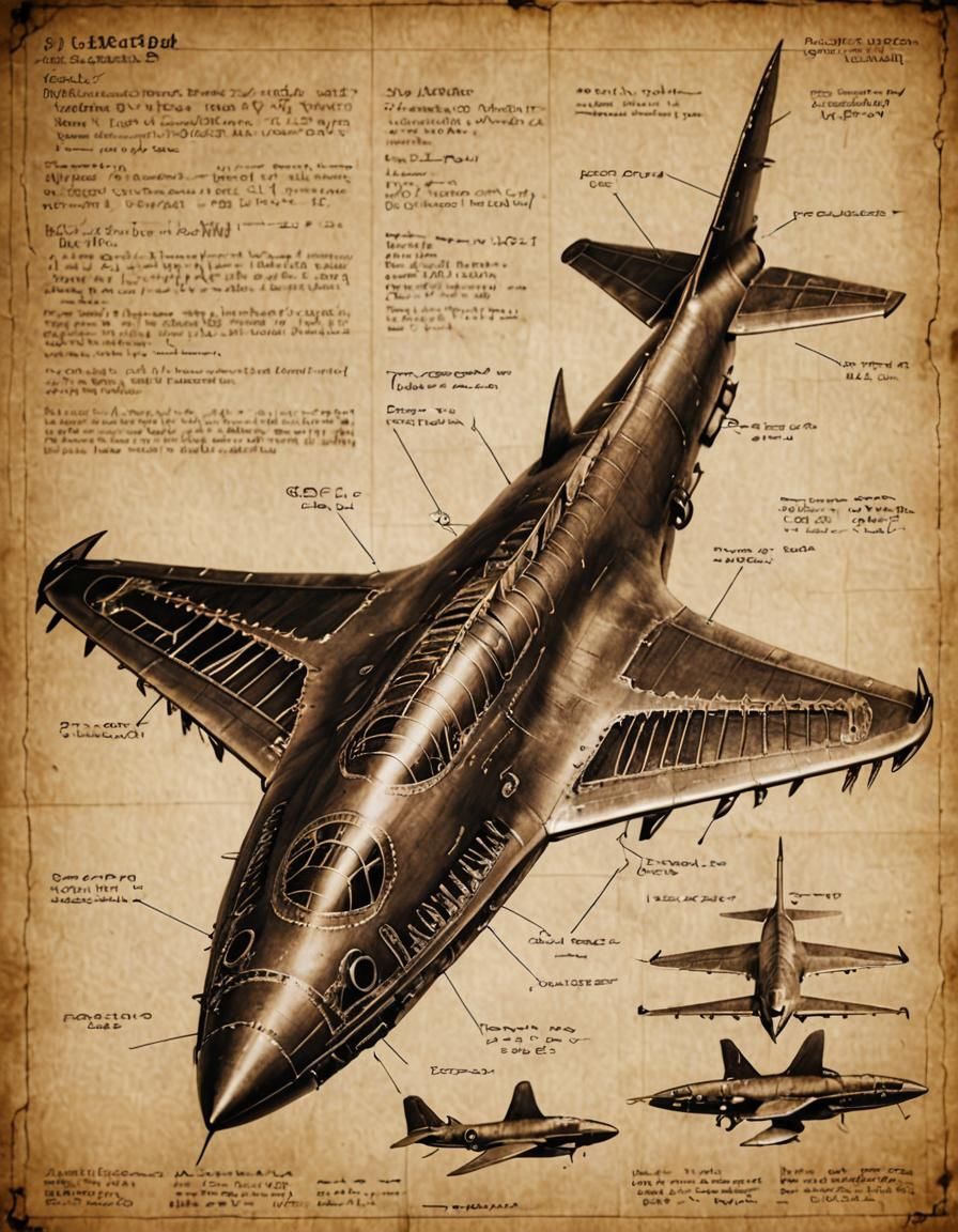 WWII German Jet Schematic in Sepia Tones