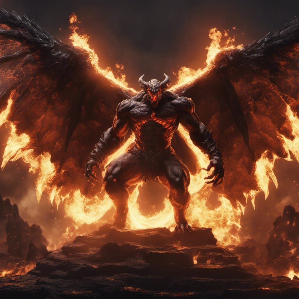 High-Resolution Balrog Concept Art with Fiery Background