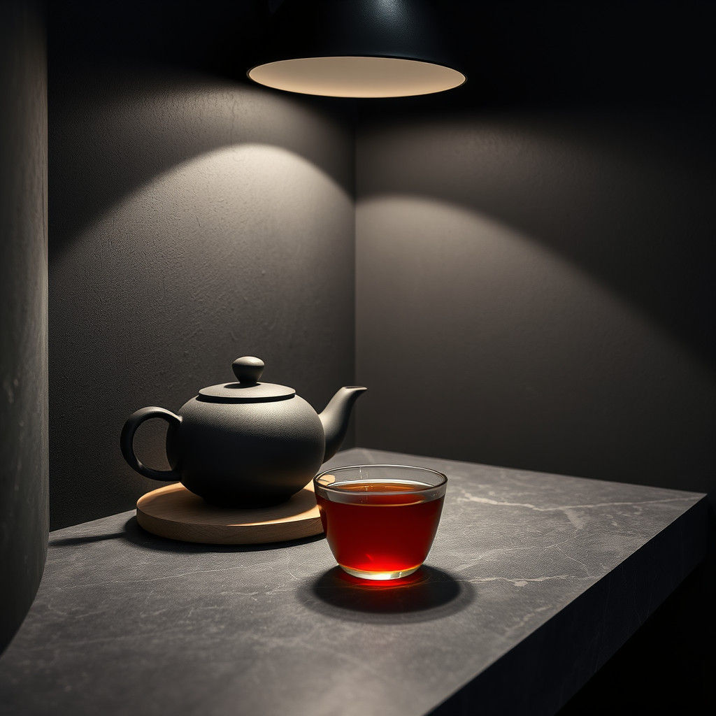 Rustic Tea Nook with Amber Tea, Hyperrealistic Image