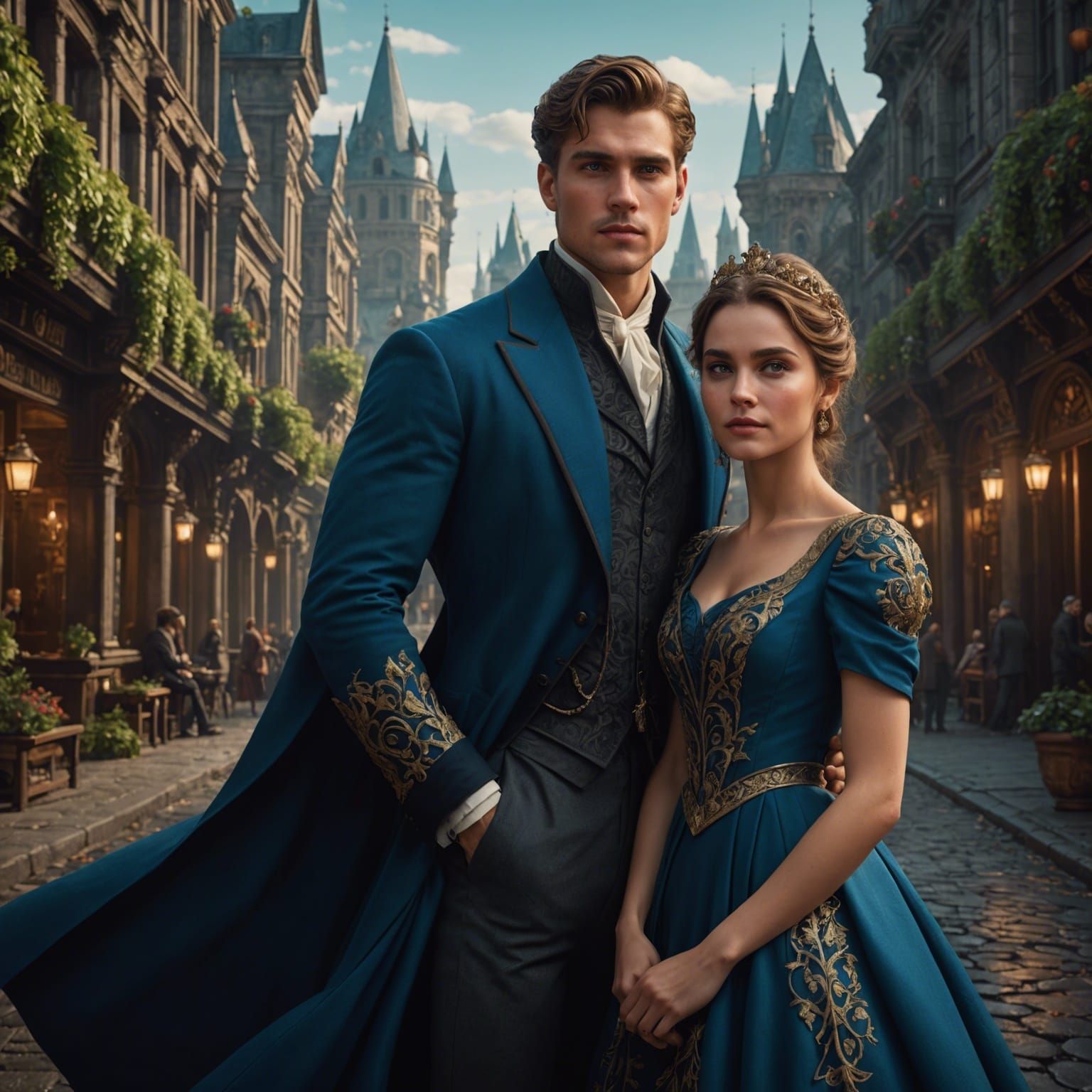 Elegant Woman with Handsome Man, Detailed Matte Painting