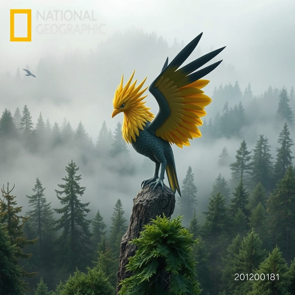 Photorealistic Zapdos in Misty Forest, National Geographic S...