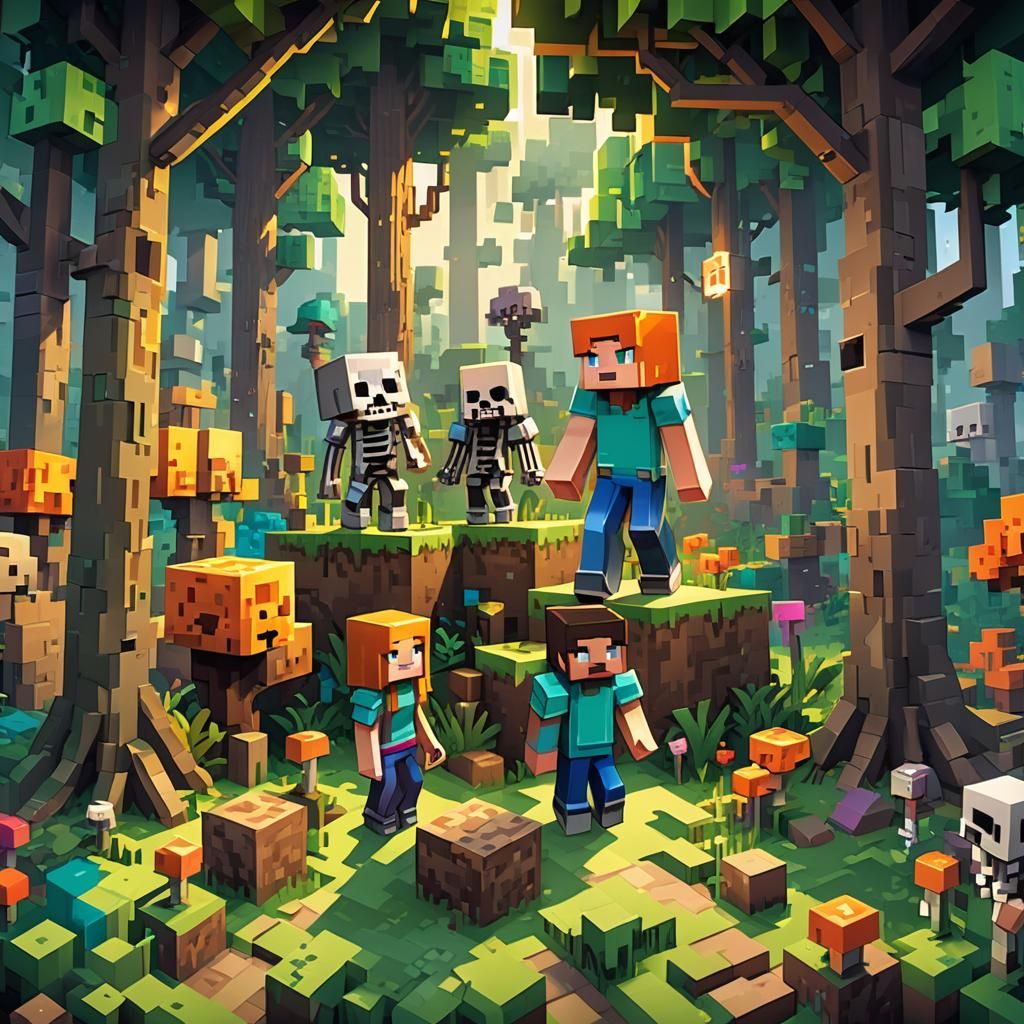 Minecraft Characters in a Square Forest