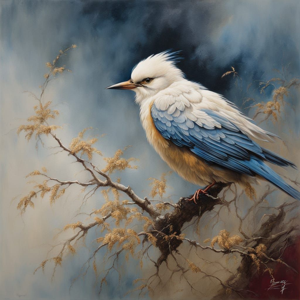 Fluffy Bird in Chinese Painting Style