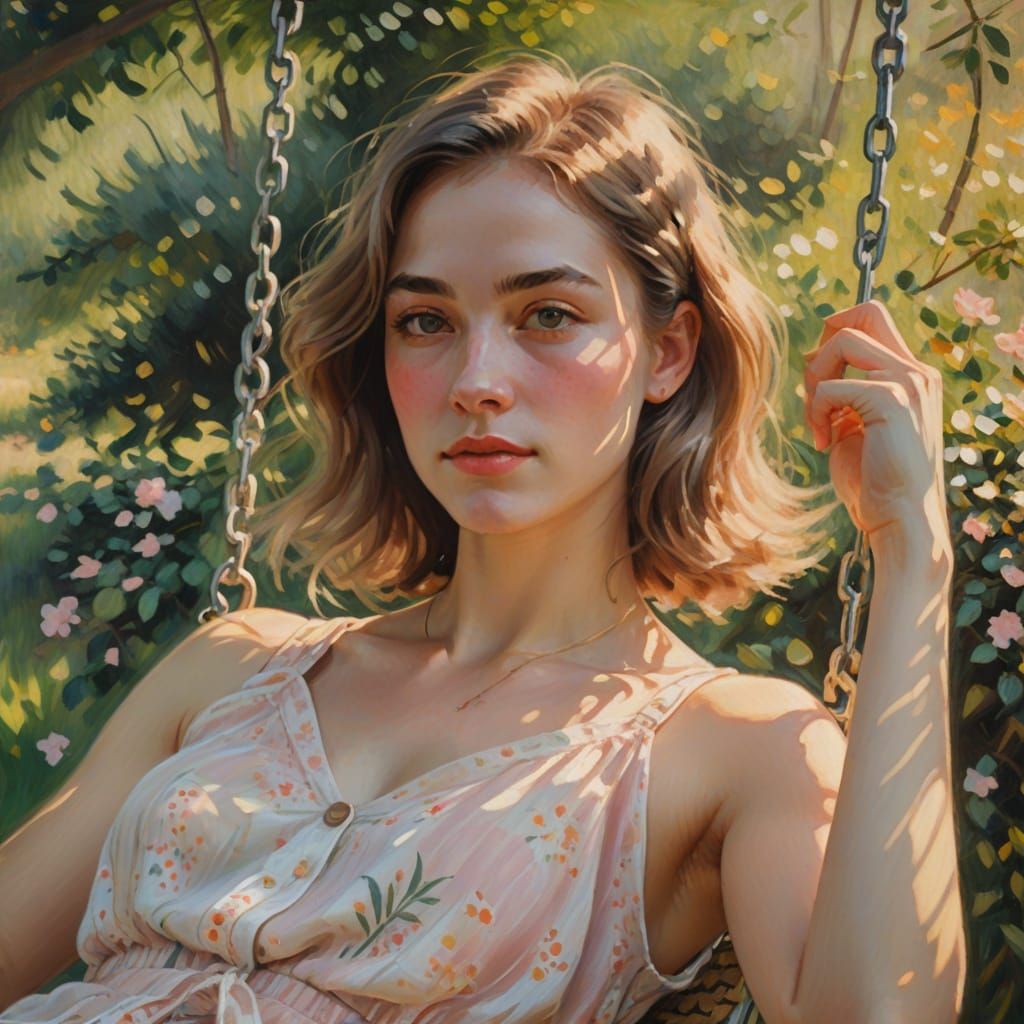 Impressionist Painting of Woman in Summer Breeze