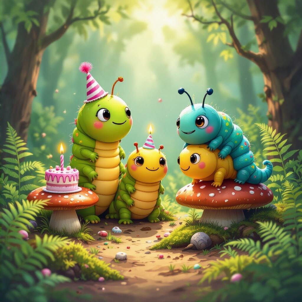 Caterpillar Party in Storybook Watercolor Style