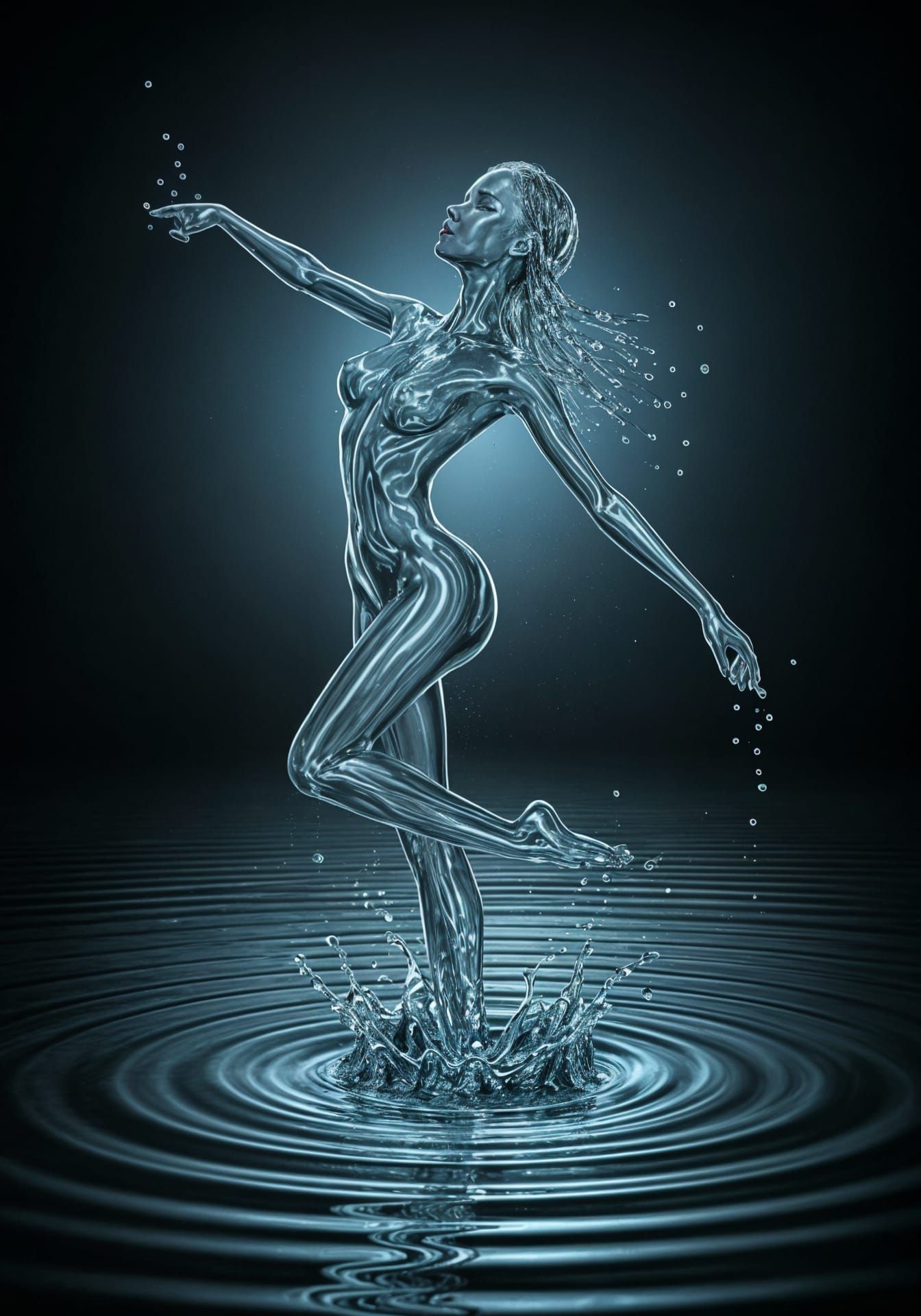 Luminous Water Nymph Dances Under Moonlight