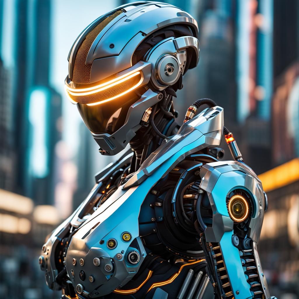 Cyberpunk Robot in Fashion Pose with Robotic Armor