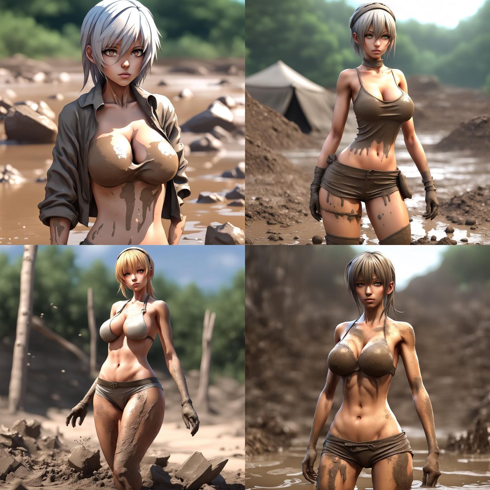Tanned Tomboy: 3D Anime Girl Covered in Mud