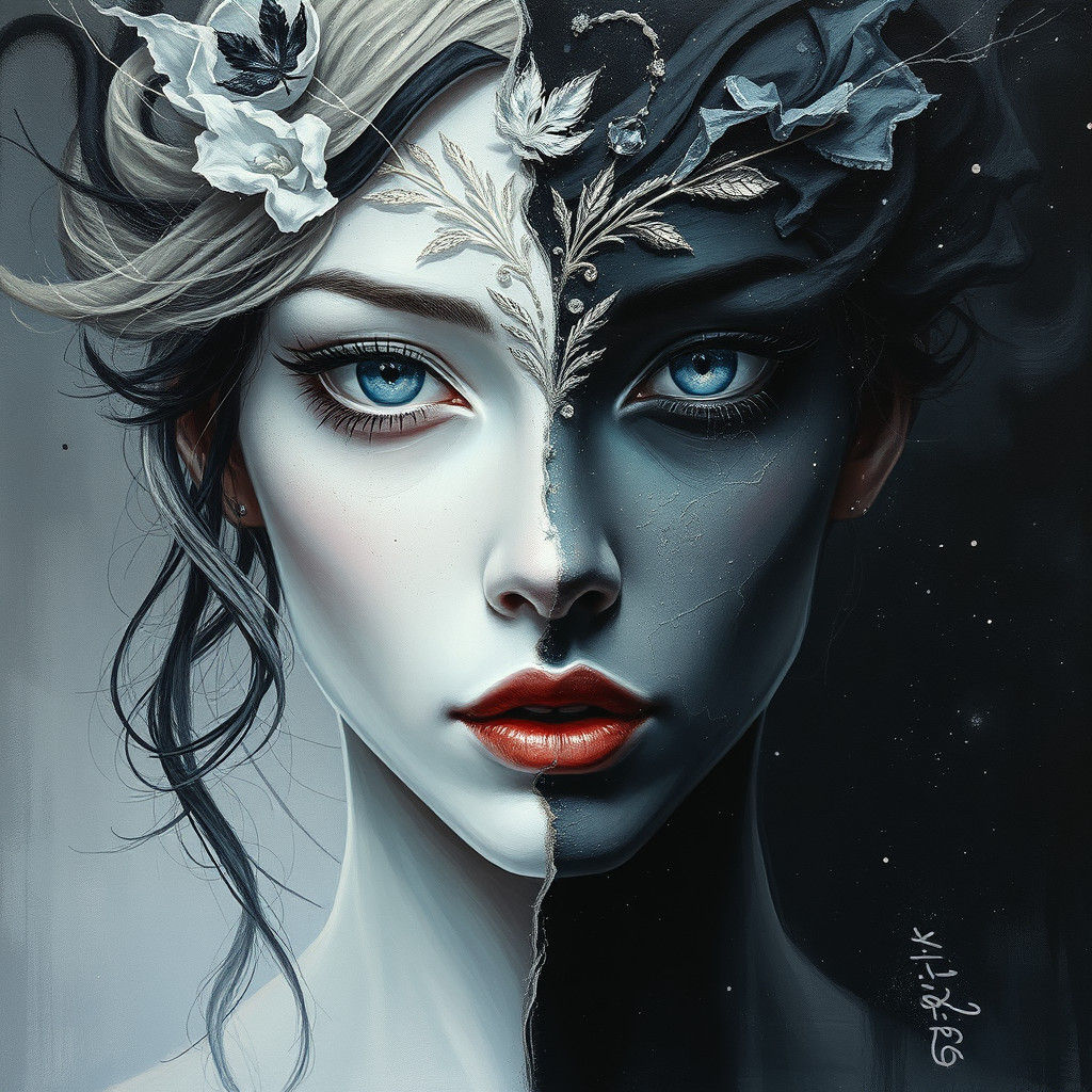 Ethereal Portrait: Black and White Contrast in Fantasy Style