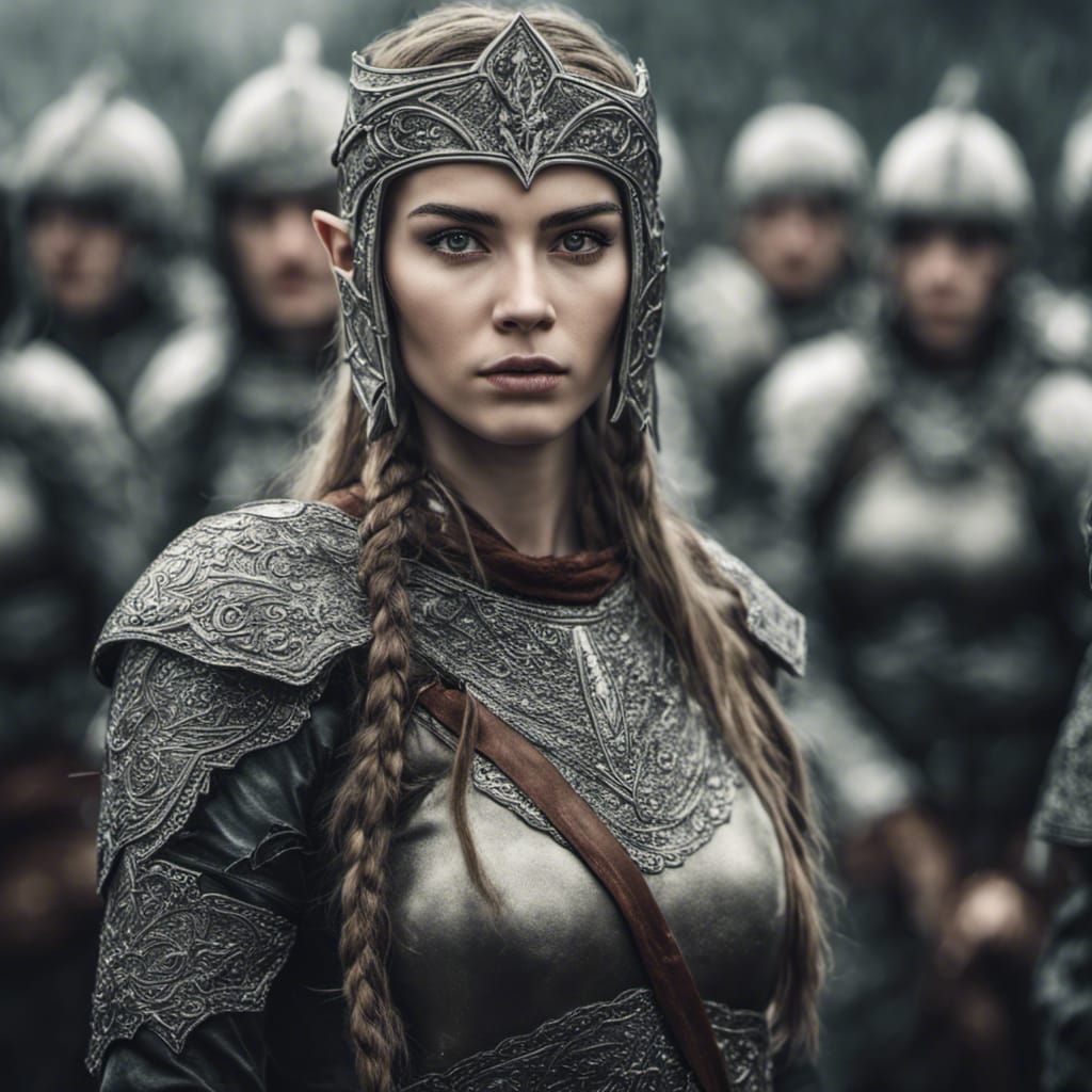 Elven Leader Commands Medieval Army in Battle