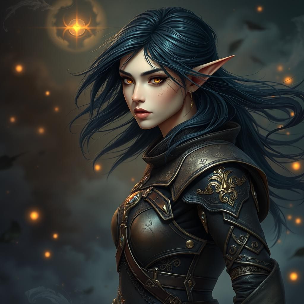 Mystical Elven Rogue in Art Nouveau Style