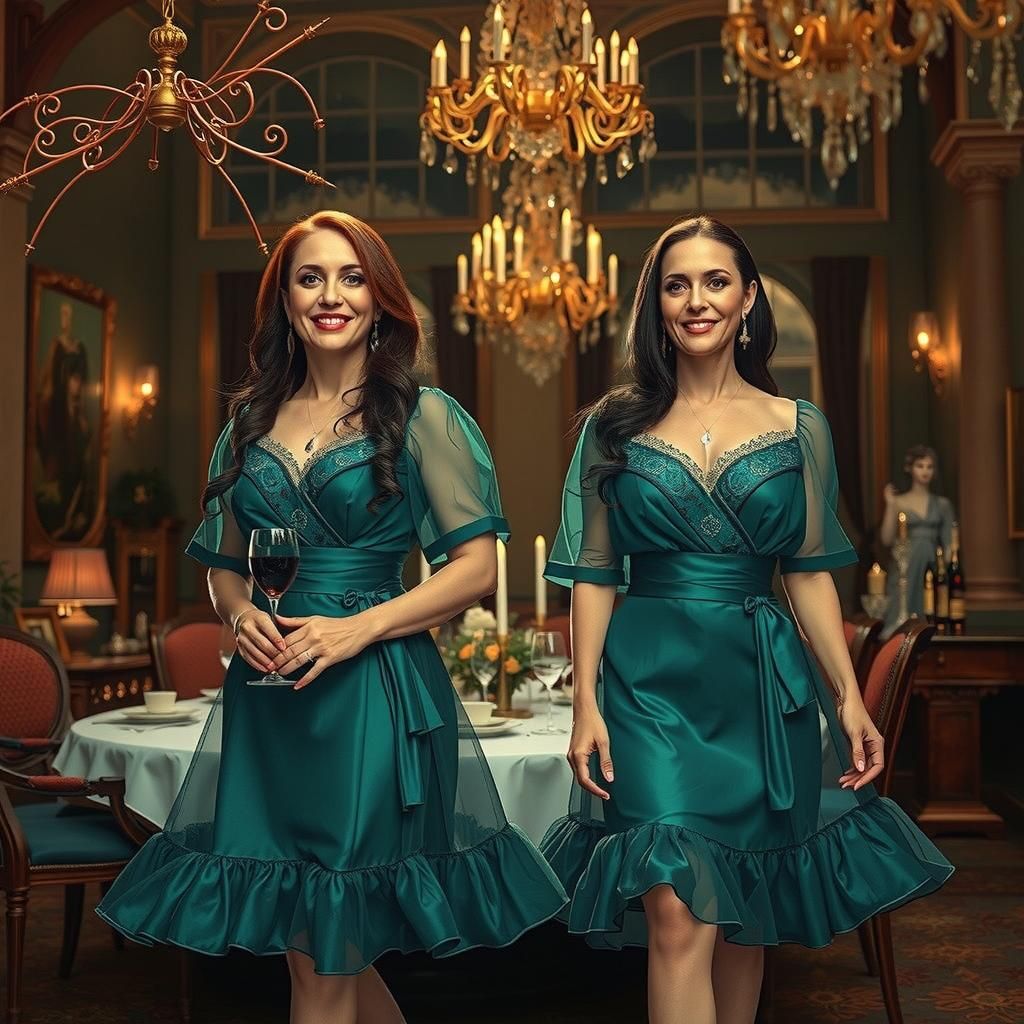 Elegant Ladies in Castle Courtyard, Photorealistic Style