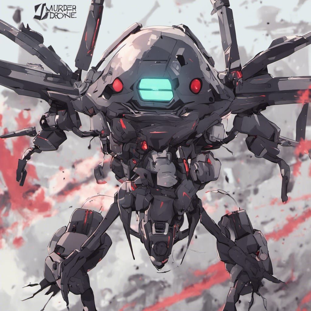 Menacing Murder Drone in Anime Art Style