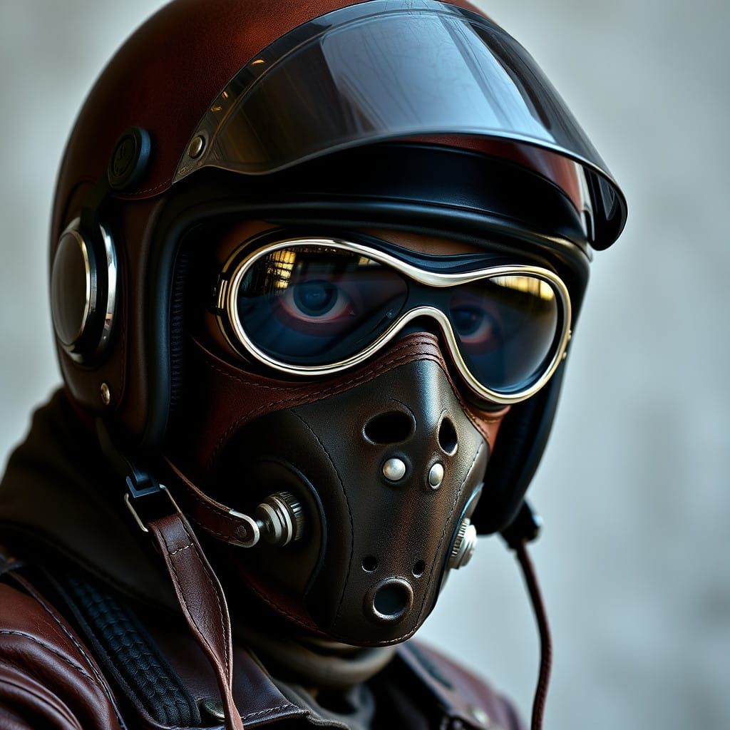 Tough Biker in Vintage Goggles and Leather Mask