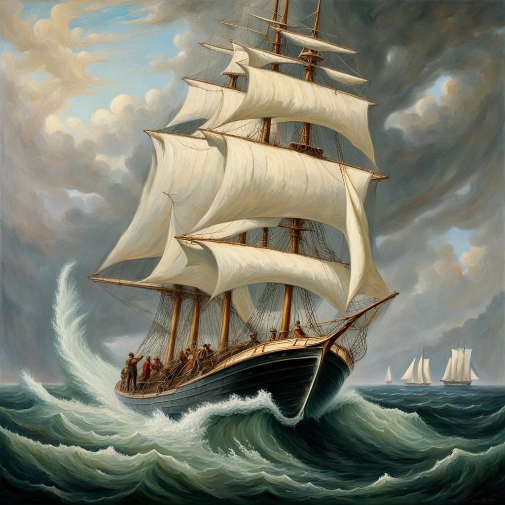 Albino Whale Hunt: Dramatic Oil Painting on the Open Sea