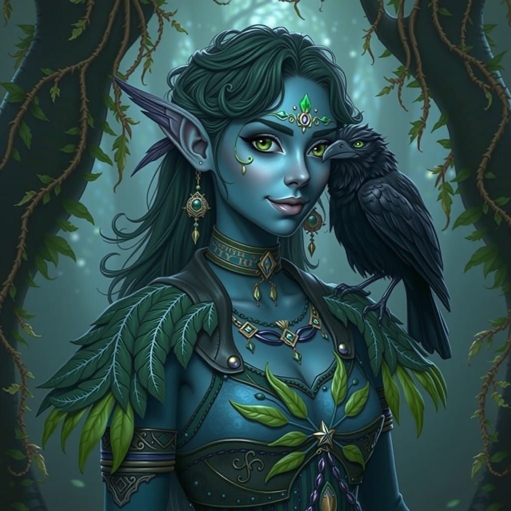 Enchanted Merfolk Warlock in Whimsical Folk Art Style