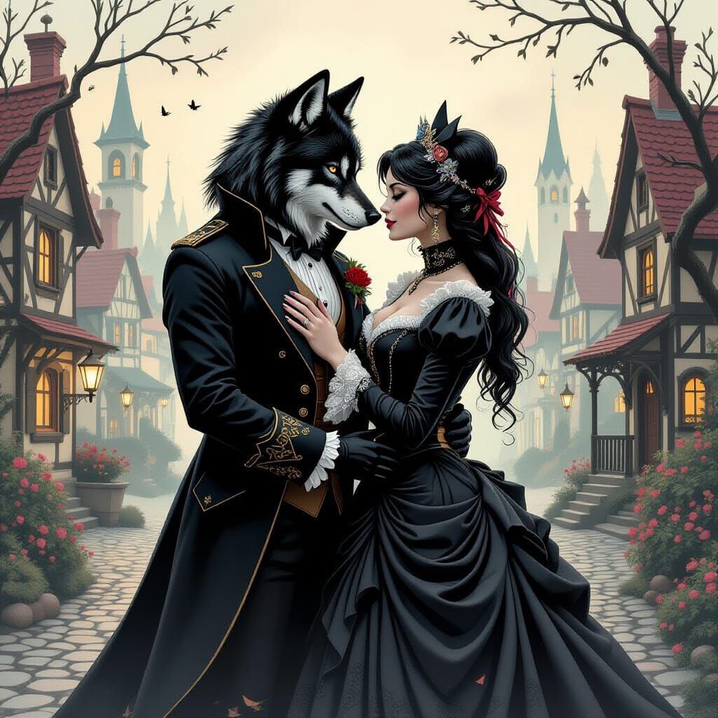 Gothic Wolf Couple in Victorian Attire, Airbrush Style