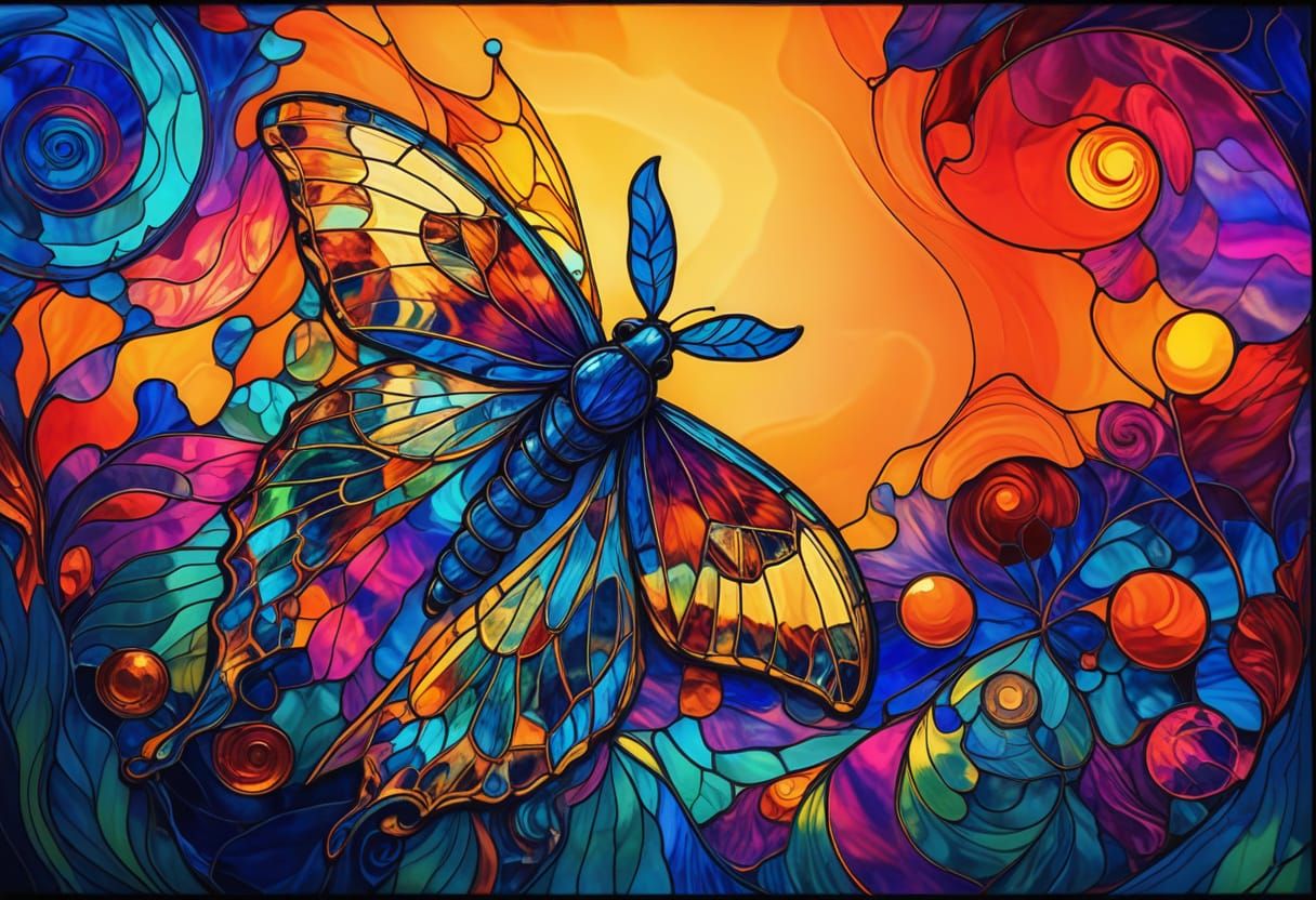 Psychedelic Moth in Stained Glass Art Style