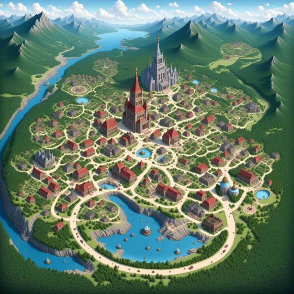 Top view wide angle <lora:MapMakerFluxV0001:1.0> map of a vi...