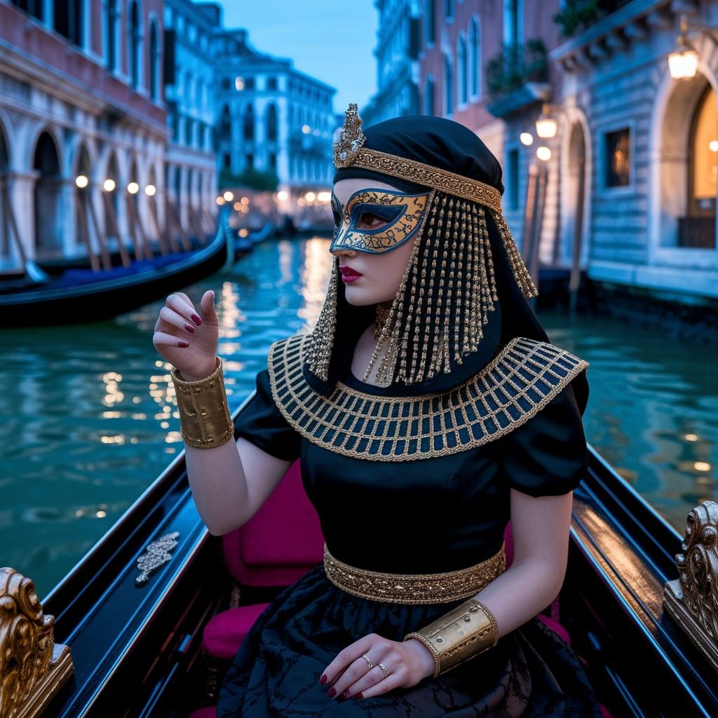 Cleopatra in Gondola Exploring Venice at Night