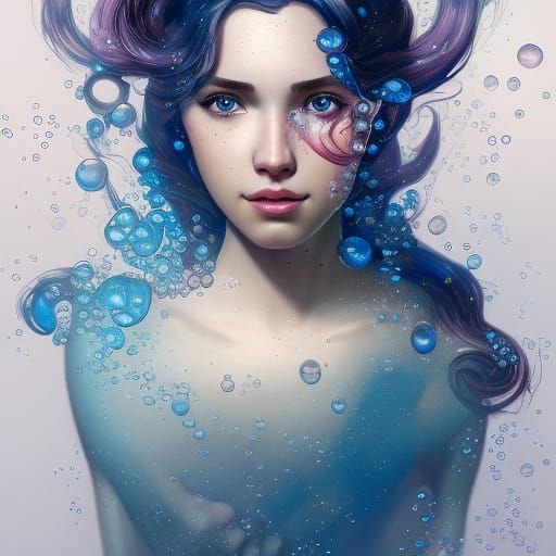 Bubble Girl Portrait in Hyperdetailed Splash Art