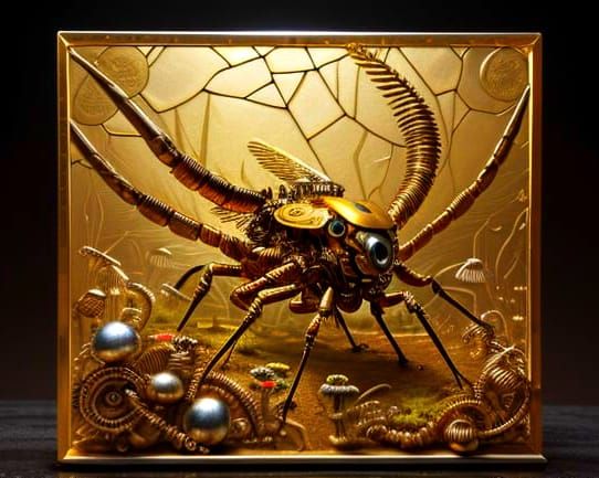 Steampunk Dragonfly Robot in Chiaroscuro
