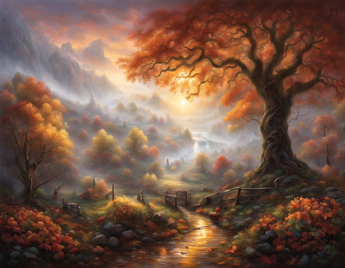 Autumn Landscape Inside Glass Apple Hyperrealistic Art