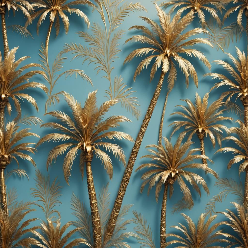 Ornate Palm Tree in Gold Filigree Art Style