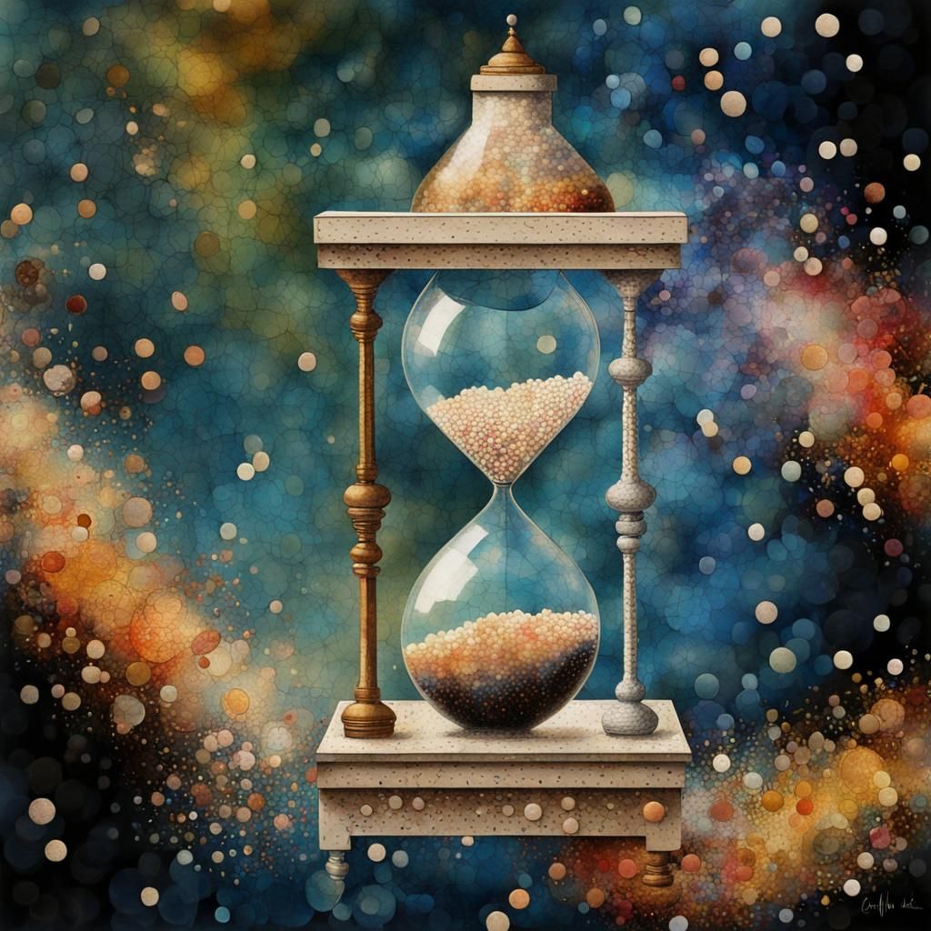 Victorian Hourglass with Confetti Mosaic, Watercolor Style