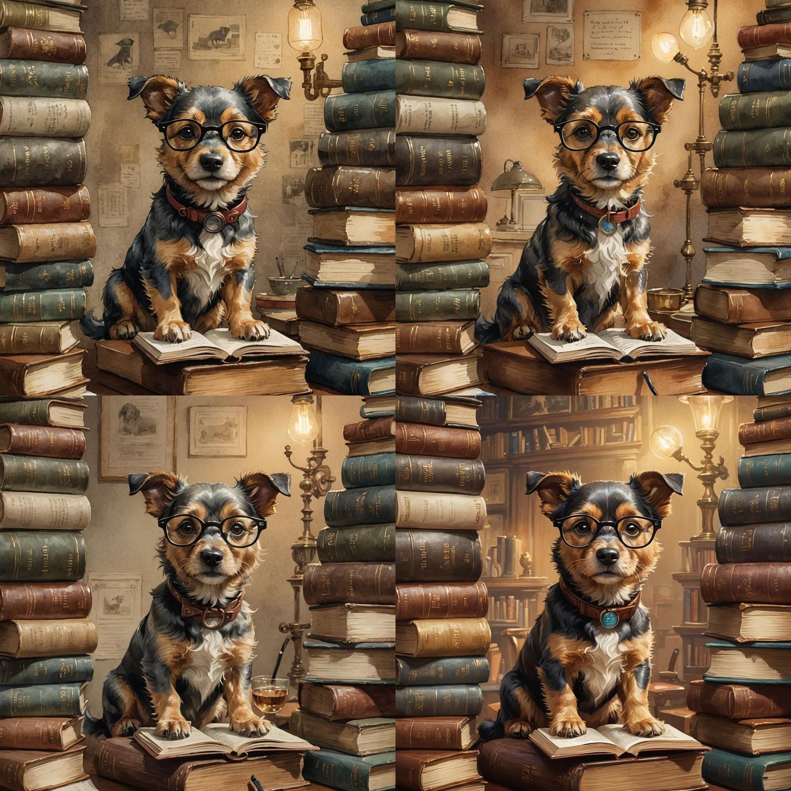 Dog Reading a Book with Glasses