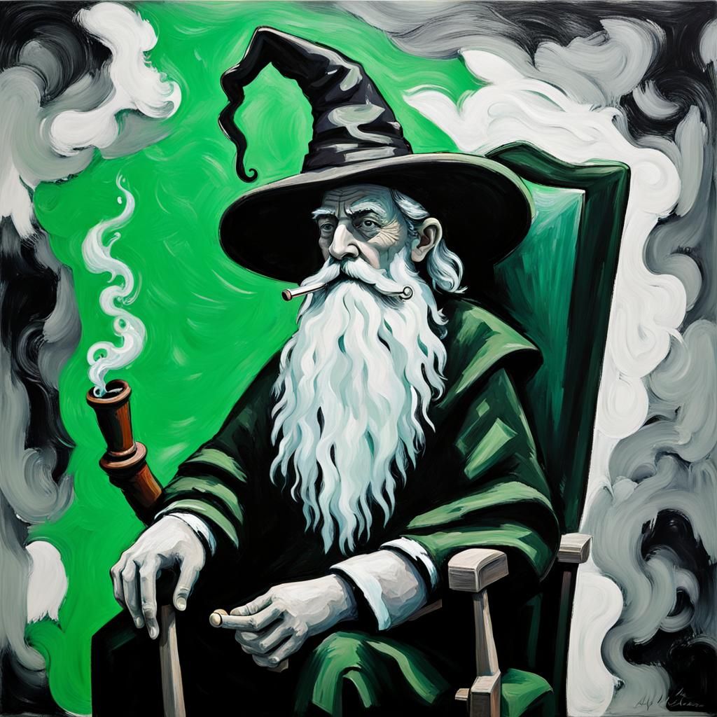Wizard Smoking Pipe in Expressionist Oil Painting