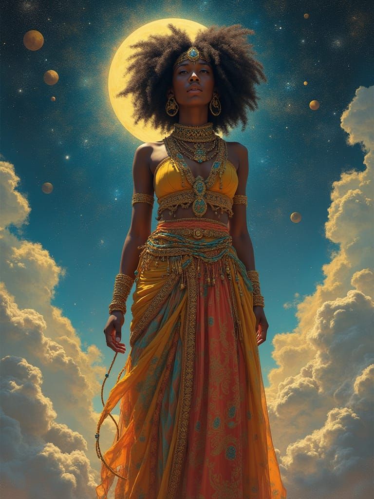 Yoruba Princess on Celestial Platform in Afrofuturist Style