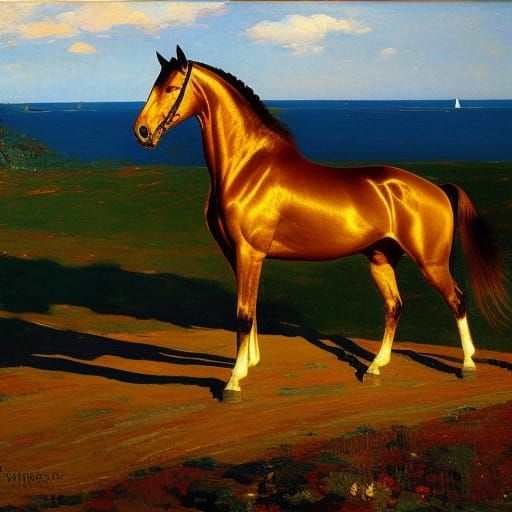 Golden Horse Inspired by Naturalist Painting