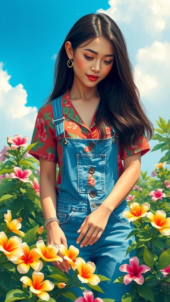 Filipino Woman in Tropical Garden: Impressionist Style