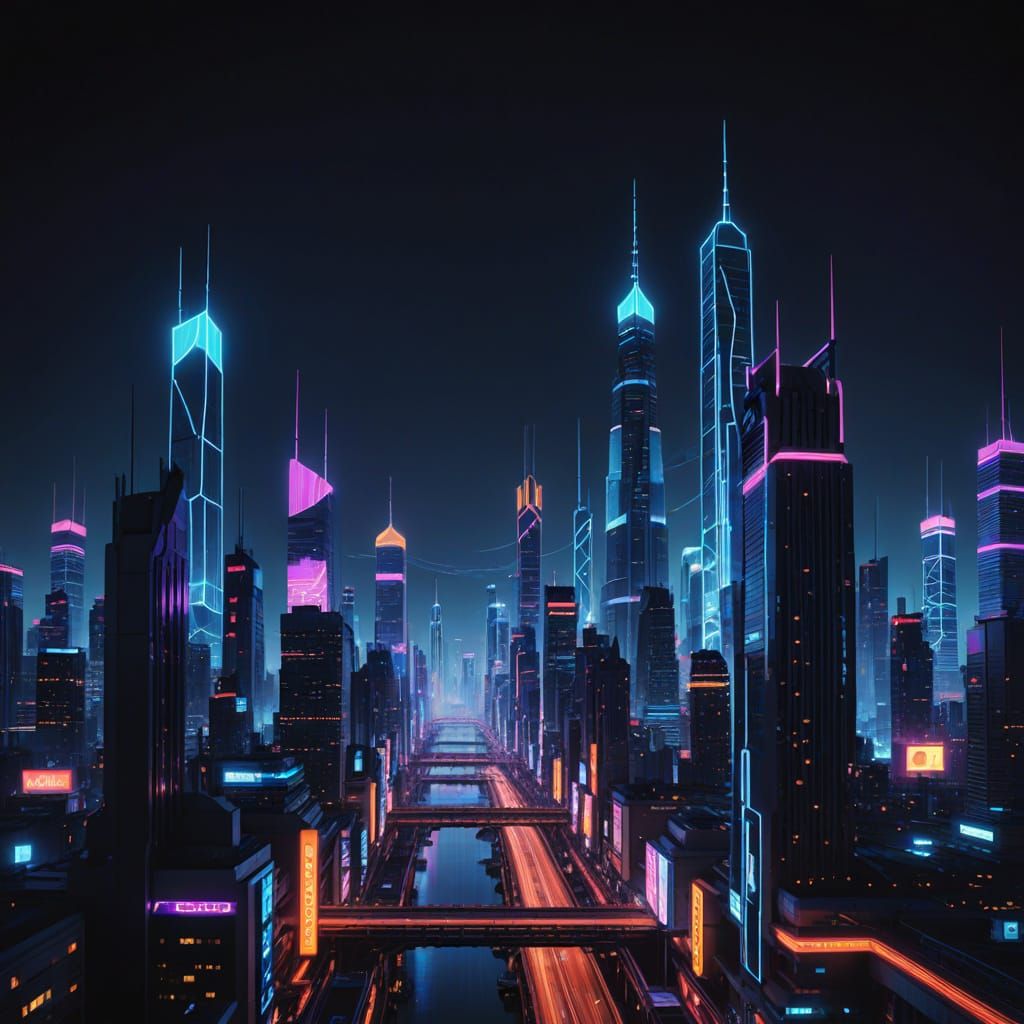 Monumental Sci-Fi City Glowing in Neon