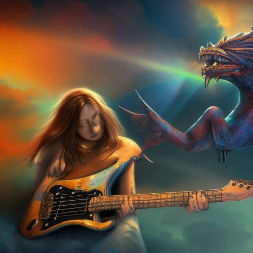 Custom Electric Guitar with Gargoyle Prism Design