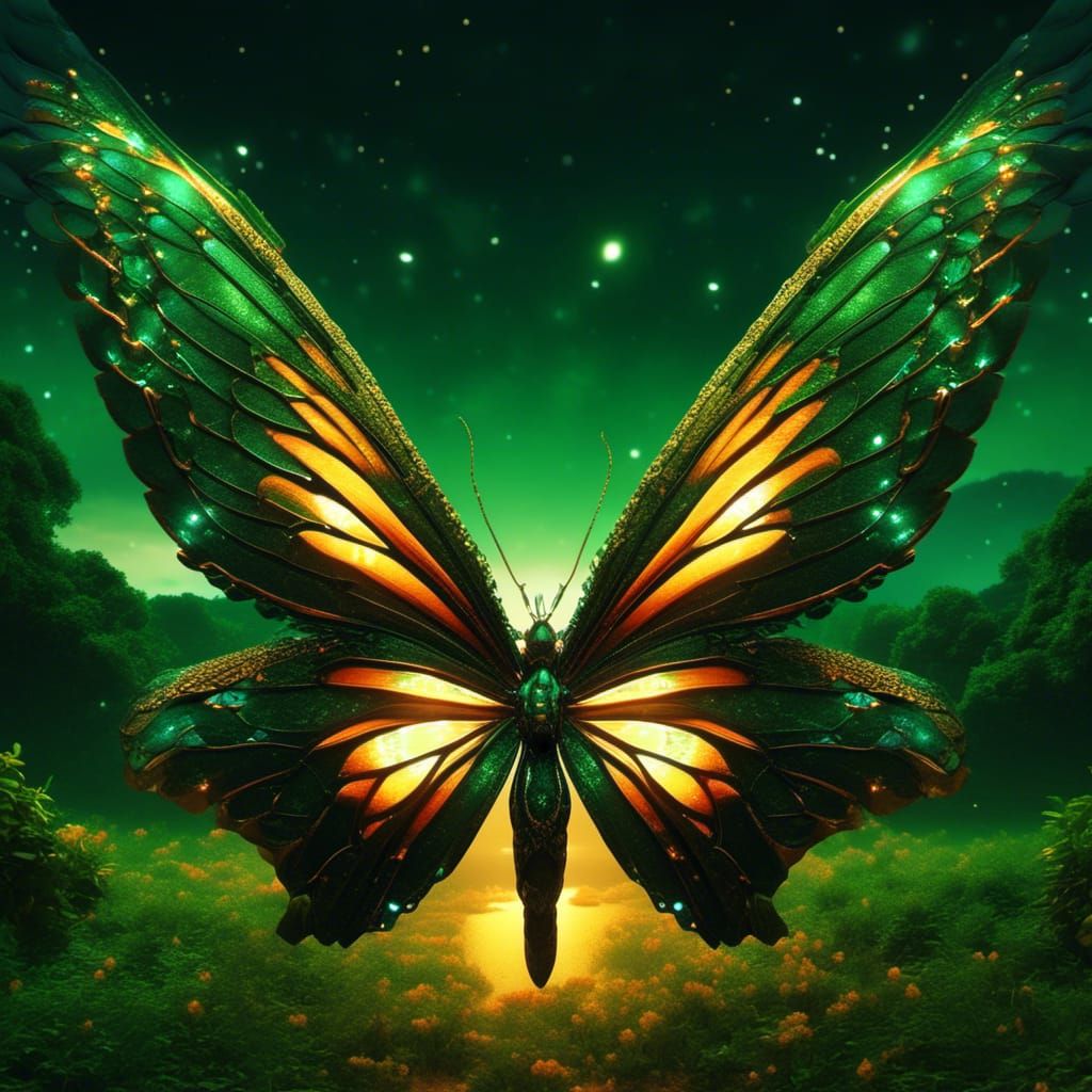 Mystical Butterfly Wings at Sunset, Detailed Matte Painting