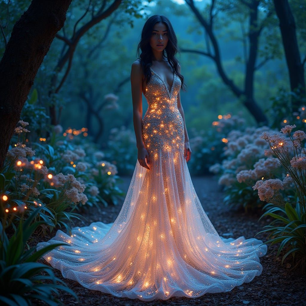 Ethereal Woman in Art Nouveau-Inspired Gown