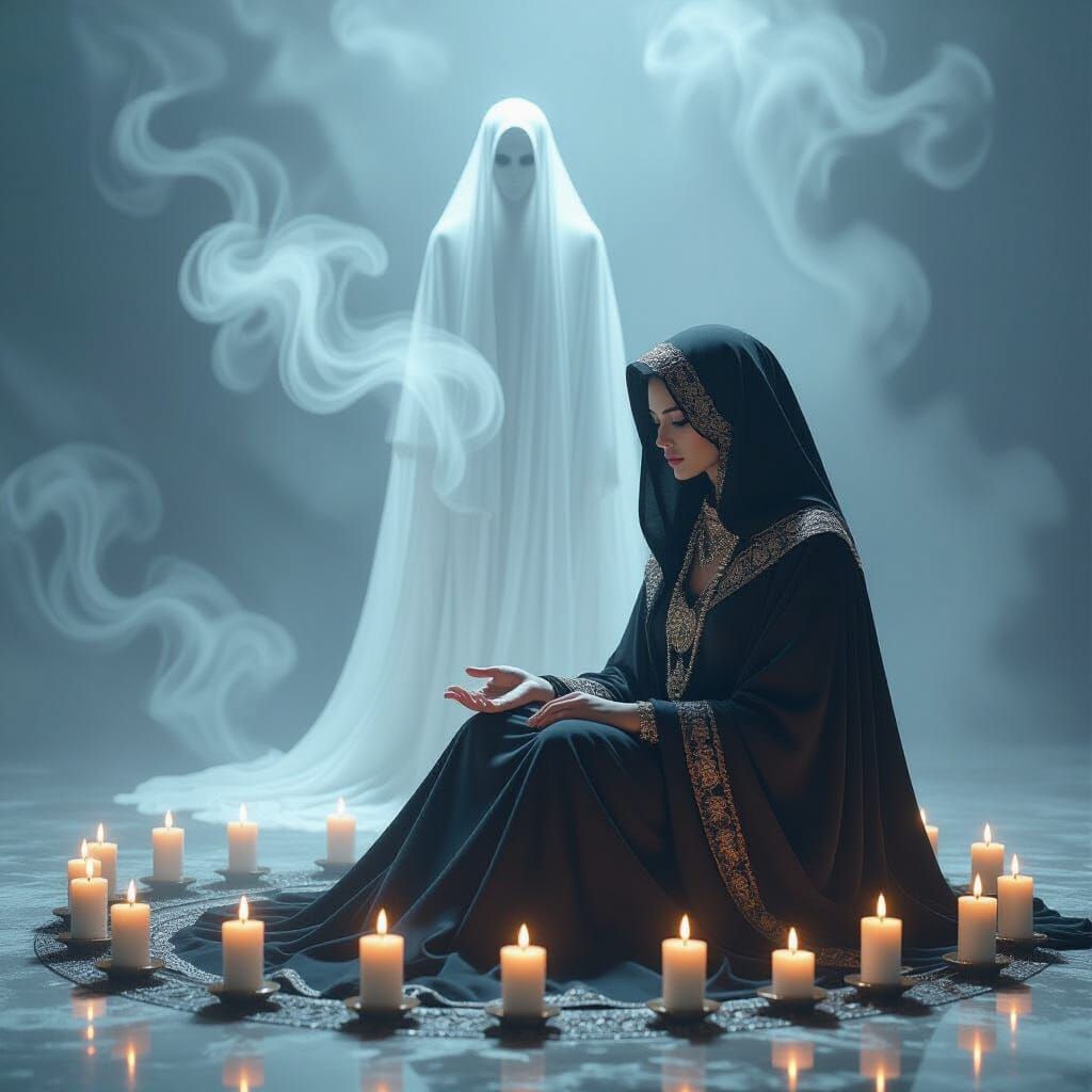 Mystical Woman with Ghost in Dark Fantasy Style